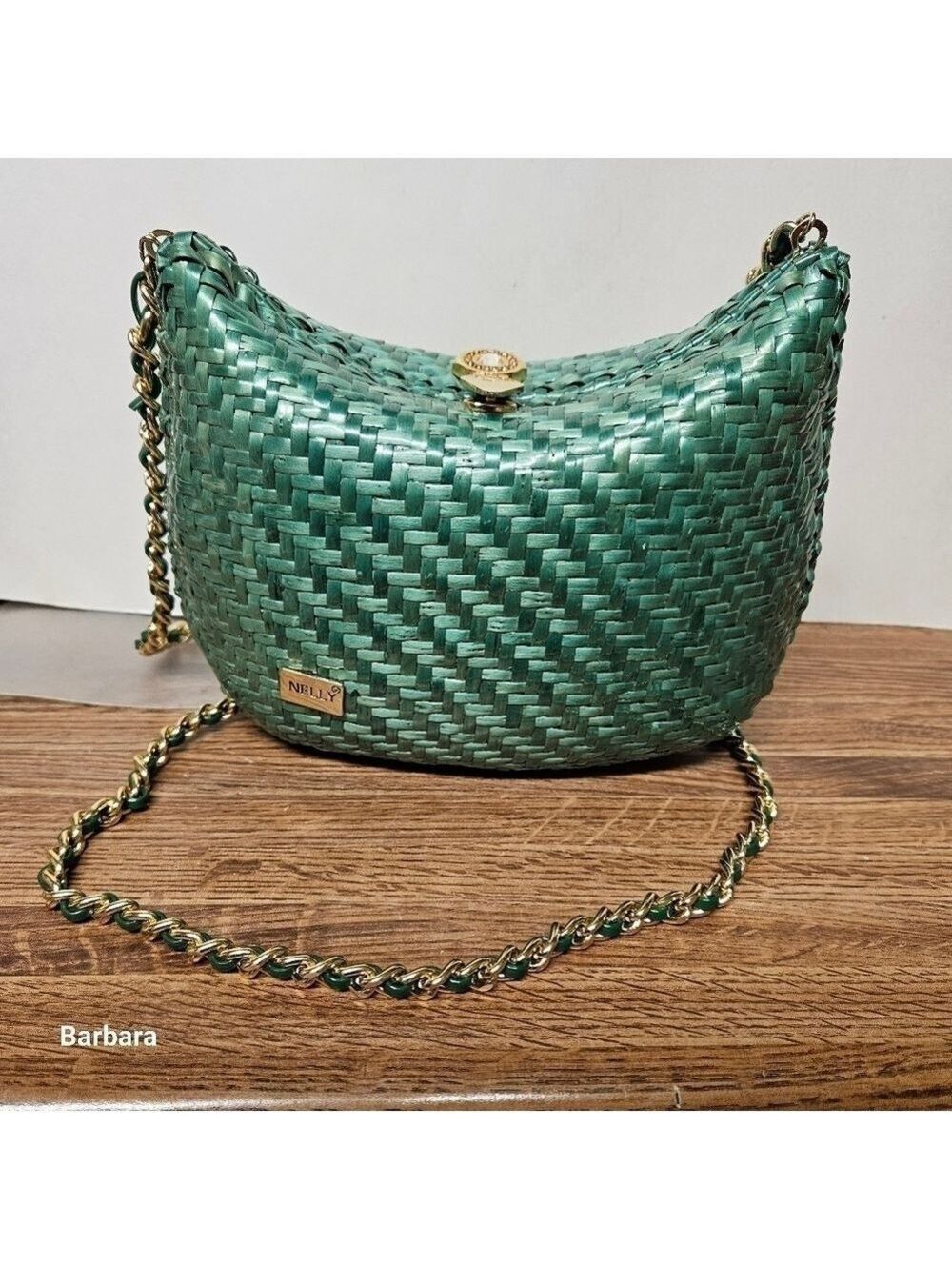 Nelly Green Handwoven Basket Weave Messenger Shoulder Bag